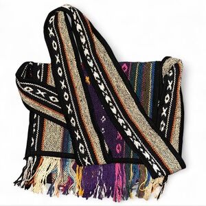 NWOT Hand Woven Multicolor Ethnic Boho Crossbody Bag Striped Fringe Flap Pocket